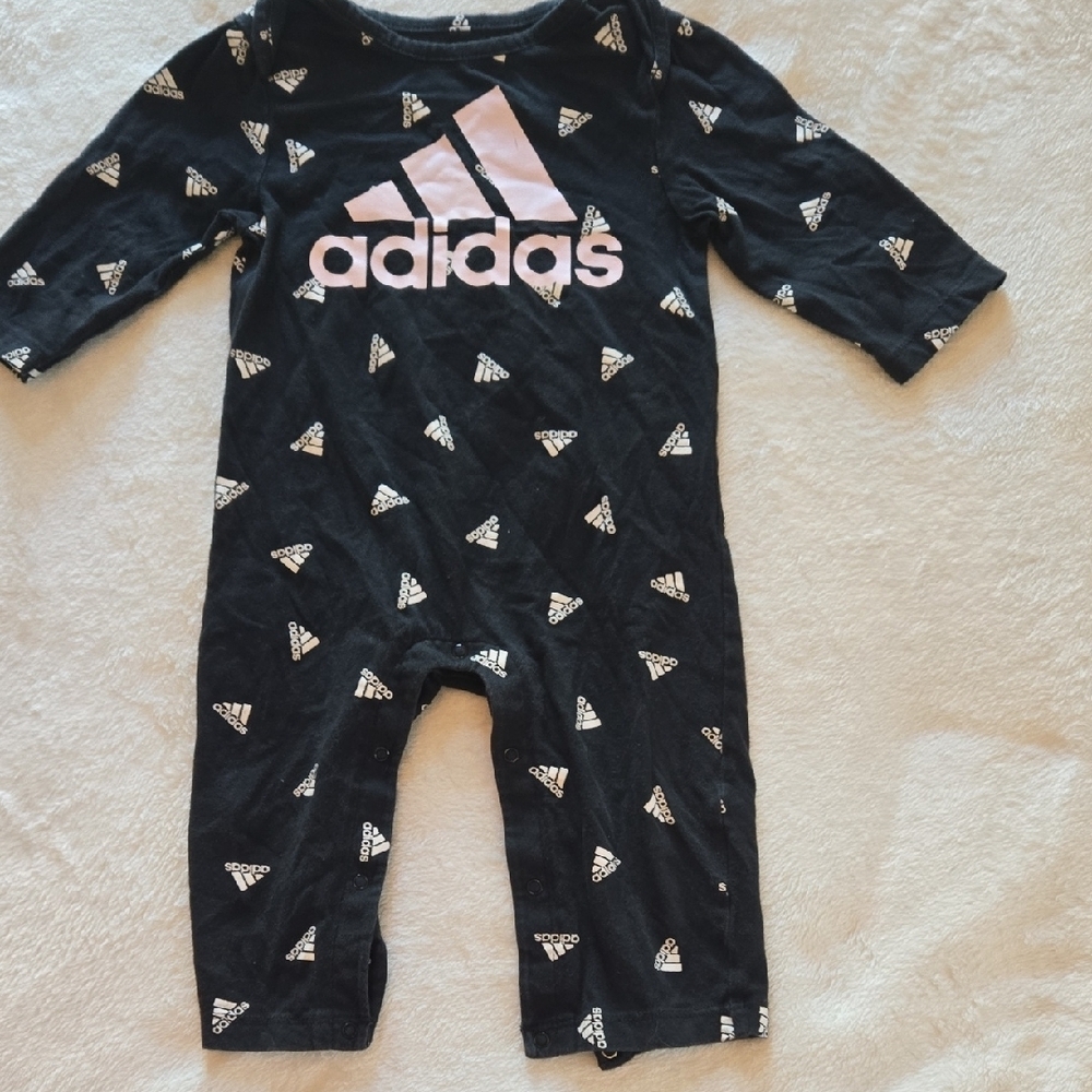 Adidas 12m B&W Old Skool Monogram Unisex Long Sleeve/Pants Onesie - Picture 3 of 7
